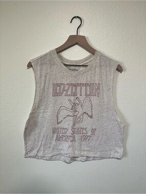 🤍Led Zeppelin Tan Cream Speckled Graphic Crop Tank Top